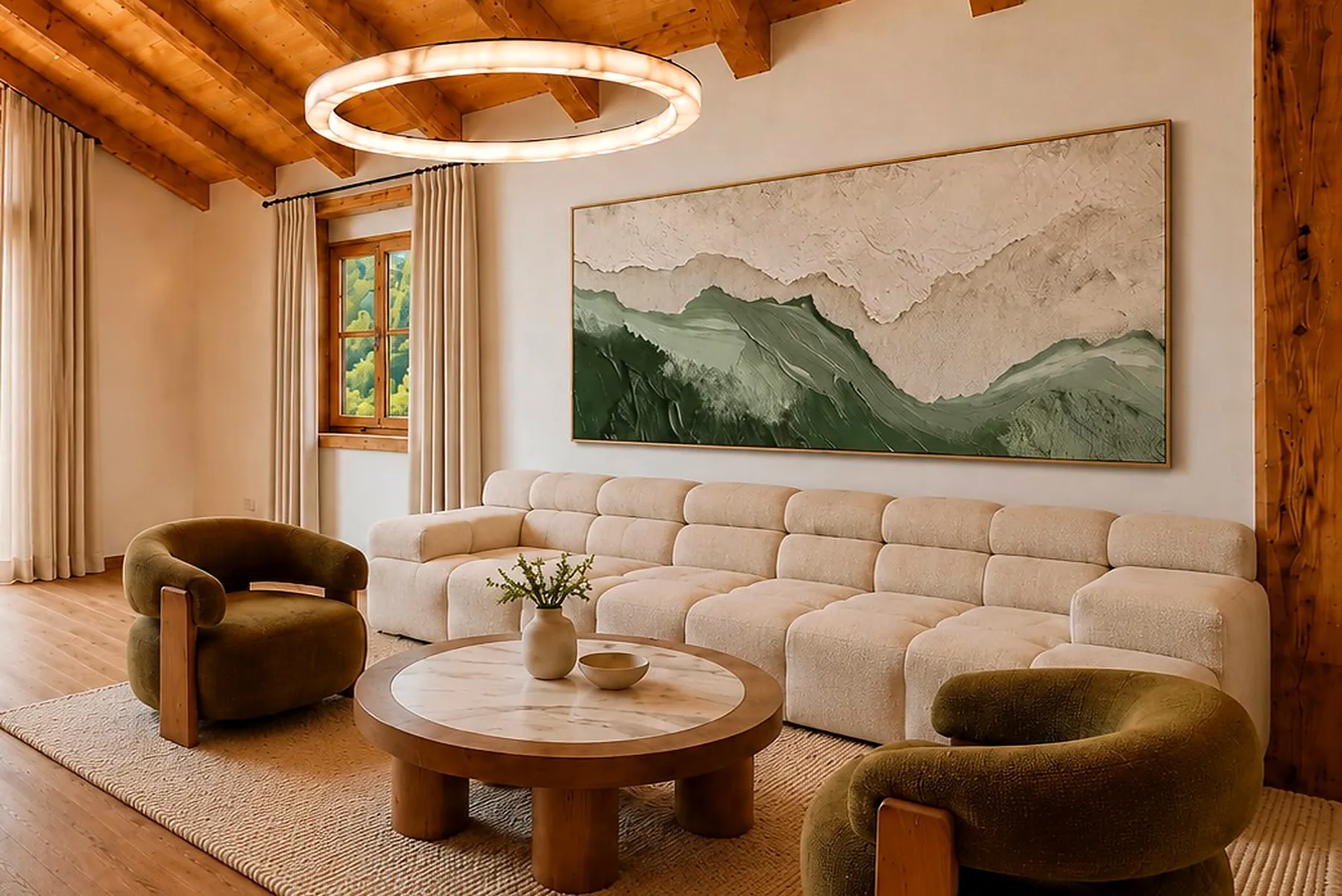 3D-Visualisierung Wohnbereich — Chalet Gams AlpenPura Boutique Chalet Neukirchen am Großvenediger